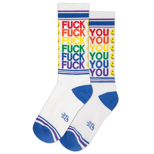 Fuck You / Happy Face, Unisex Gym Crew Socks (Made in the USA)