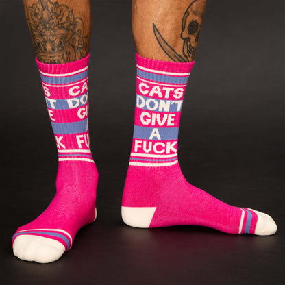 Cats Don't Give a Fuck, Unisex Gym Crew Socks (Made in the USA)