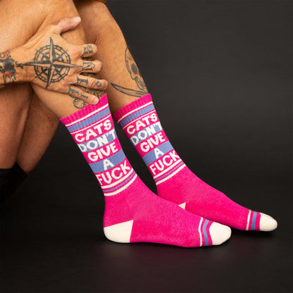 Cats Don't Give a Fuck, Unisex Gym Crew Socks (Made in the USA)