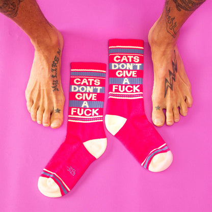 Cats Don't Give a Fuck, Unisex Gym Crew Socks (Made in the USA)