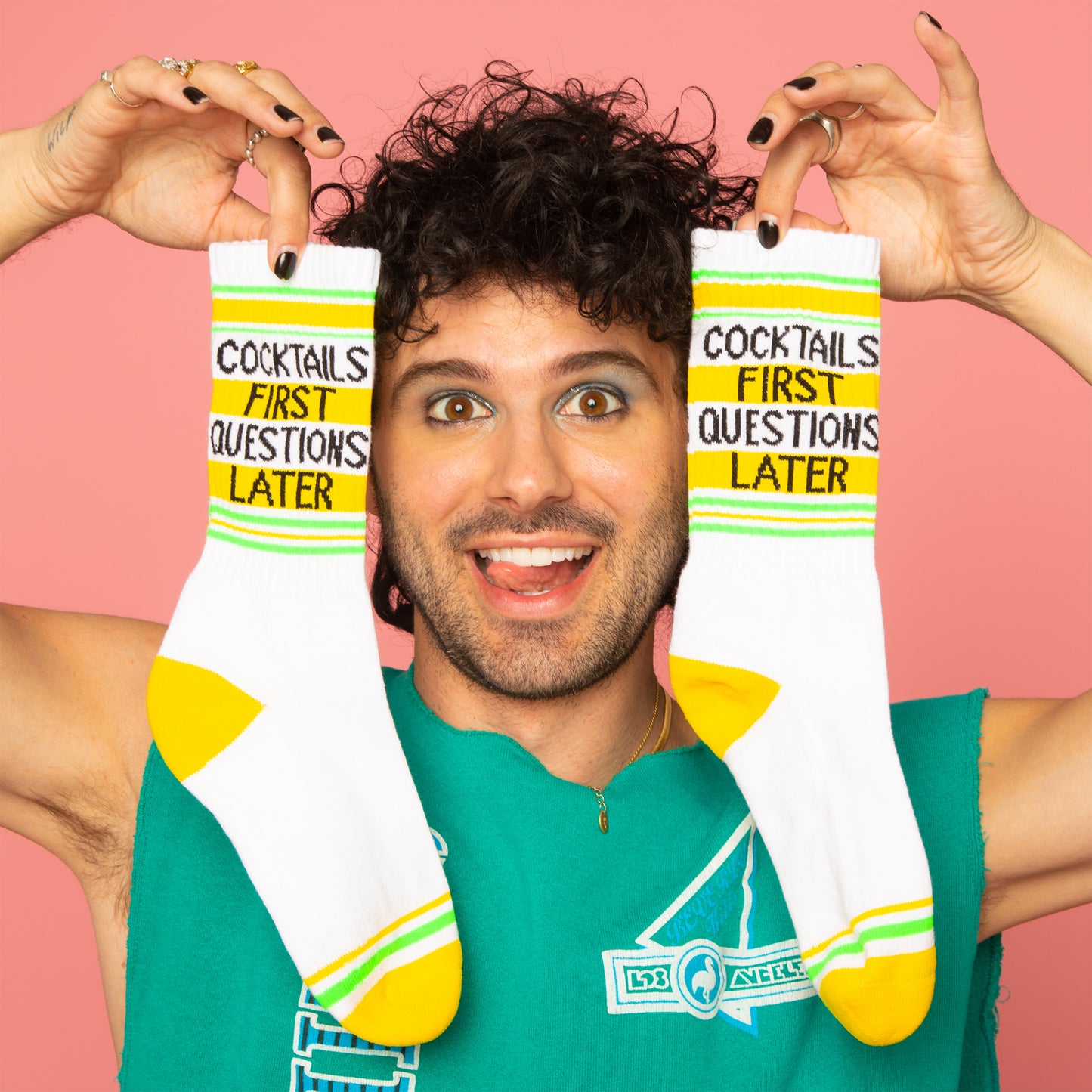 COCKTAILS FIRST QUESTIONS LATER, Unisex Gym Crew Socks (Made in the USA)