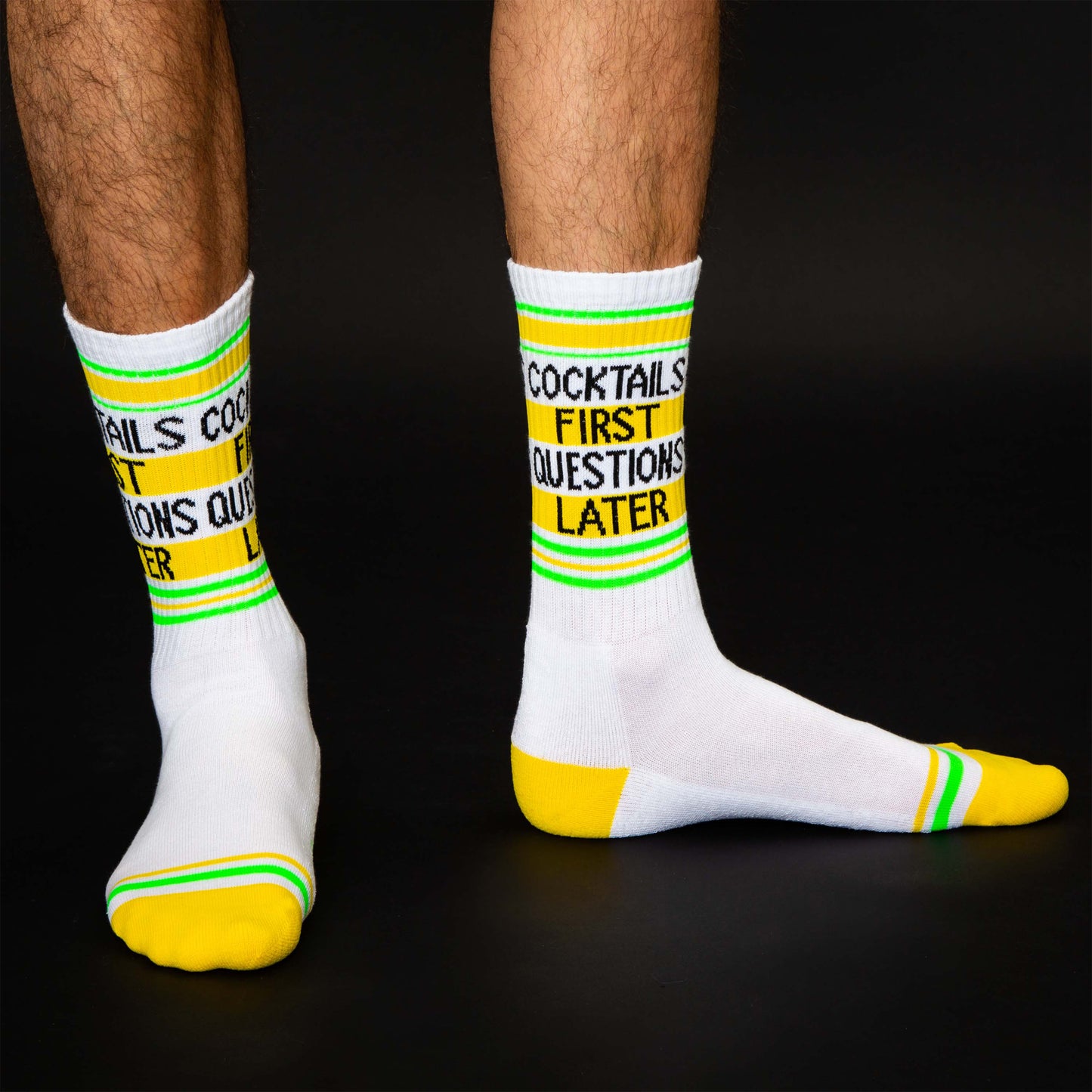 COCKTAILS FIRST QUESTIONS LATER, Unisex Gym Crew Socks (Made in the USA)