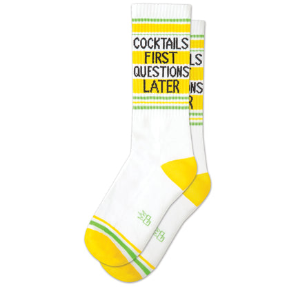 COCKTAILS FIRST QUESTIONS LATER, Unisex Gym Crew Socks (Made in the USA)