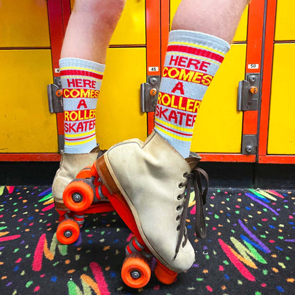 Here Comes a Roller Skater, Unisex Gym Crew Socks (Made in the USA)