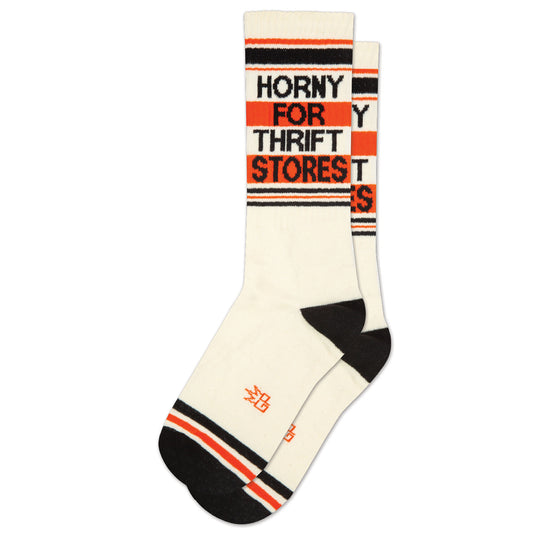 Horny for Thrift Stores, Unisex Gym Crew Socks (Made in the USA)