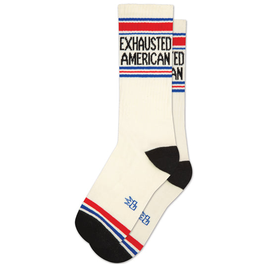 Exhausted American, Unisex Gym Crew Socks (Made in the USA)