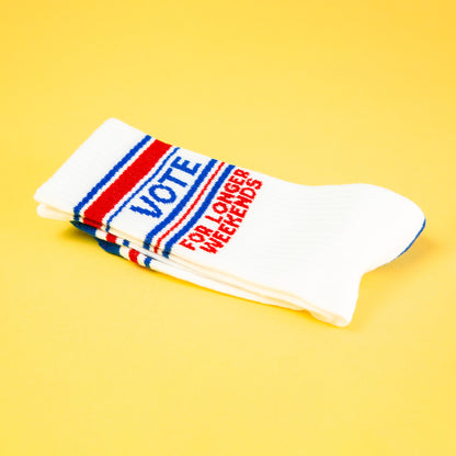 Vote,,, For Longer Weekends, Unisex Gym Crew Socks (Made in the USA)