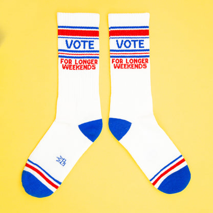 Vote,,, For Longer Weekends, Unisex Gym Crew Socks (Made in the USA)