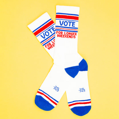 Vote,,, For Longer Weekends, Unisex Gym Crew Socks (Made in the USA)