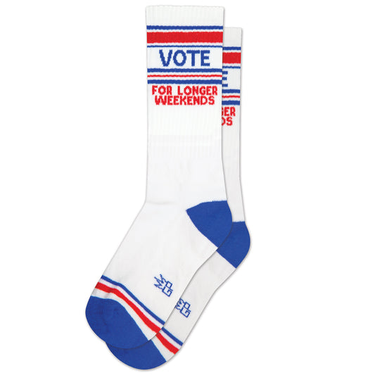 Vote,,, For Longer Weekends, Unisex Gym Crew Socks (Made in the USA)