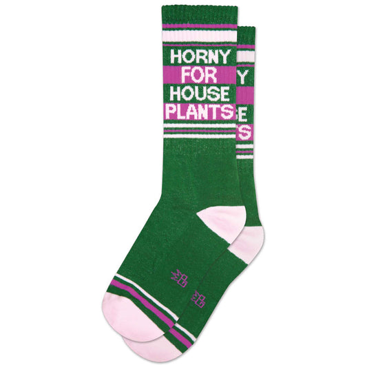 Horny for House Plants, Unisex Gym Crew Socks (Made in the USA)