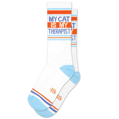 My Cat is My Therapist, Unisex Gym Crew Socks (Made in the USA)