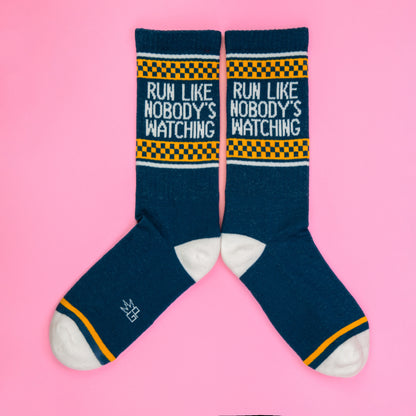 Run Like Nobody's Watching, Unisex Gym Crew Socks (Made in the USA)