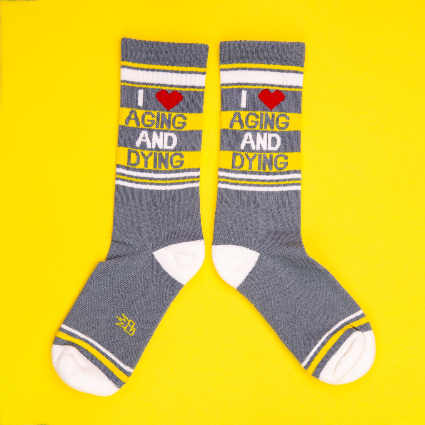 I Love AGING AND DYING, Unisex Gym Crew Socks (Made in the USA)