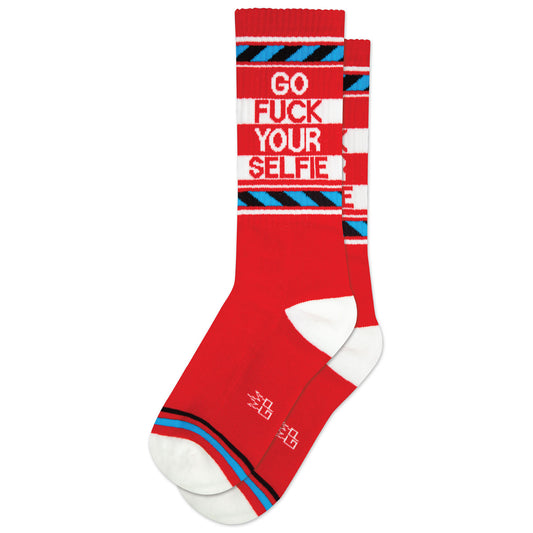 GO FUCK YOUR SELFIE, Unisex Gym Crew Socks (Made in the USA)