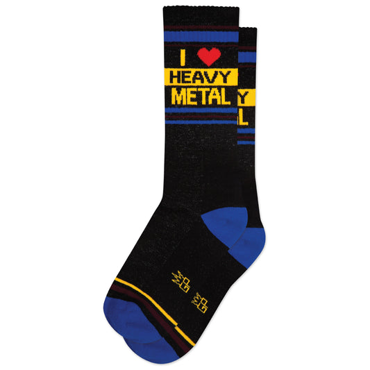 I Love HEAVY METAL, Unisex Gym Crew Socks (Made in the USA)