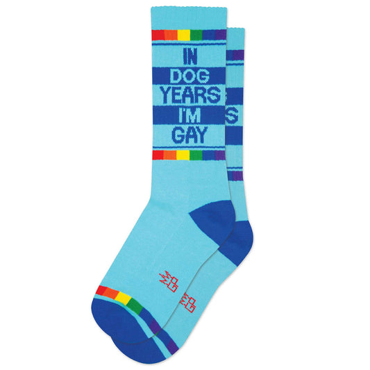 IN DOG YEARS I'M GAY, Unisex Gym Crew Socks (Made in the USA)