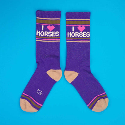 I Love Horses, Novelty Gift Socks For Men, Women and Teens, Unisex Gym Crew Socks ( Made in the USA )