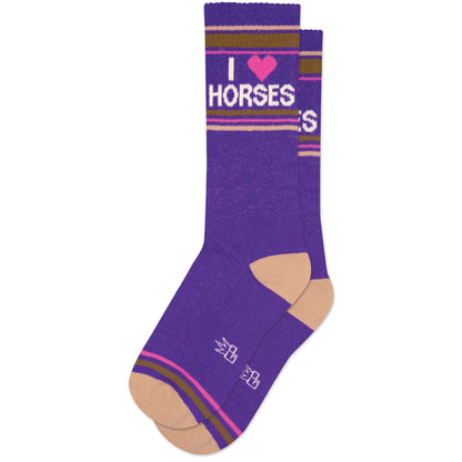 I Love Horses, Novelty Gift Socks For Men, Women and Teens, Unisex Gym Crew Socks ( Made in the USA )