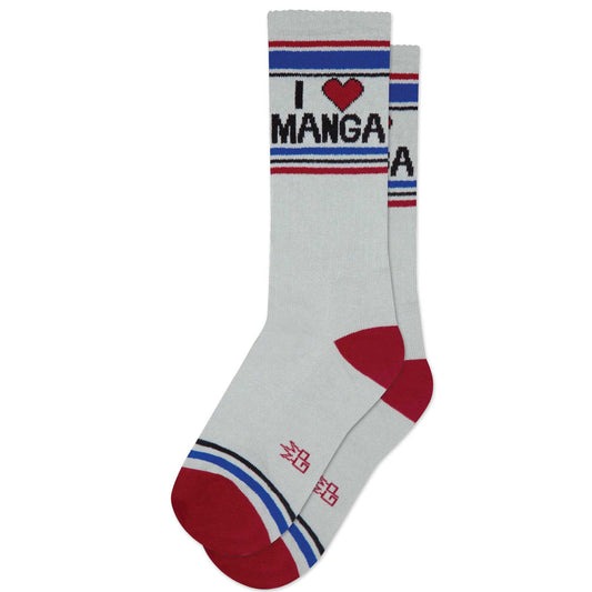 I Love Manga, Novelty Gift Socks For Men, Women and Teens, Unisex Gym Crew Socks ( Made in the USA )