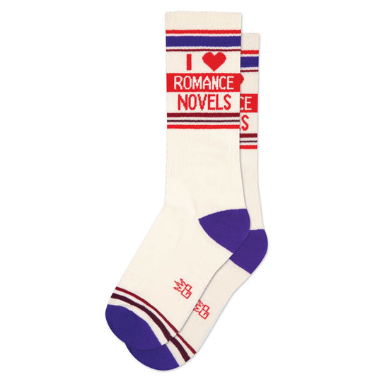 I Love Romance Novels Gift Socks For Men, Women and Teens, Unisex Gym Crew Socks ( Made in the USA )