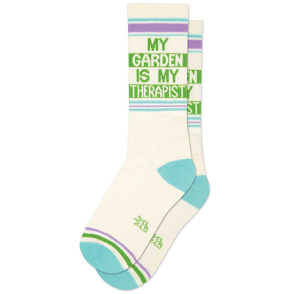 My Garden Is My Therapist, Novelty Gift Socks For Men, Women and Teens, Unisex Gym Crew Socks ( Made in the USA )