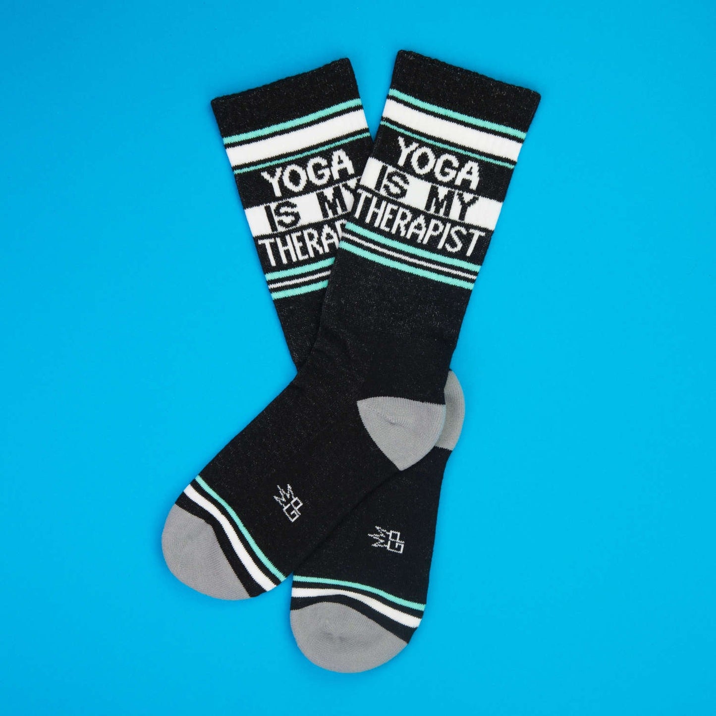 Yoga Is My Therapist, Novelty Gift Socks For Men, Women and Teens, Unisex Gym Crew Socks ( Made in the USA )