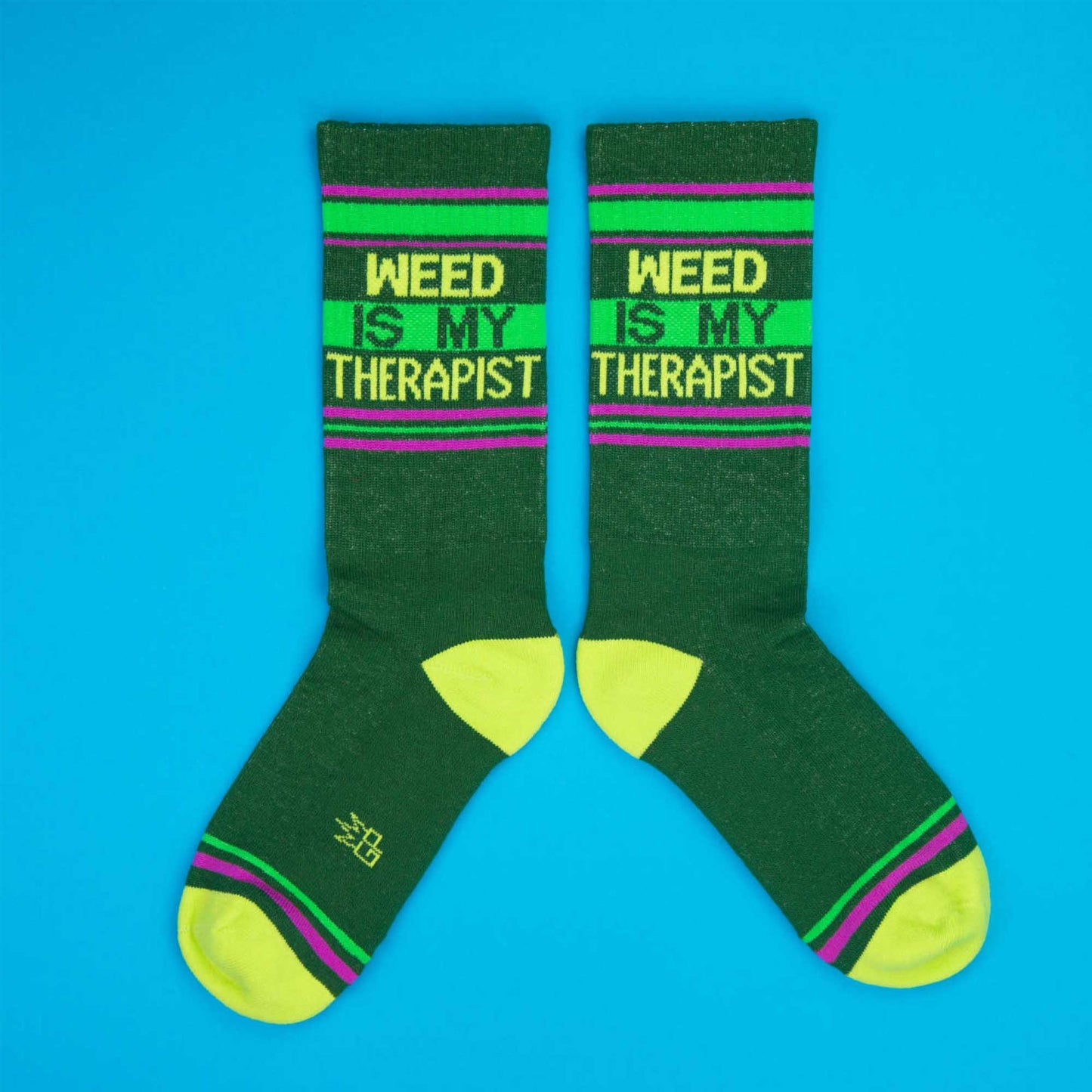 Weed Is My Therapist, Novelty Gift Socks For Men, Women and Teens, Unisex Gym Crew Socks ( Made in the USA )