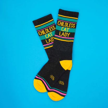 Childless Cat Lady, Novelty Gift Socks For Men, Women and Teens, Unisex Gym Crew Socks ( Made in the USA )