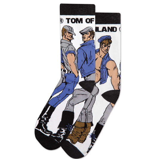 Tom of Finland Denim Trio, Unisex Gym Crew Socks (Made in the USA)