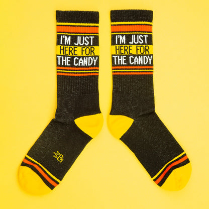 I'm Just Here for the Candy, Unisex Gym Crew Socks (Made in the USA)