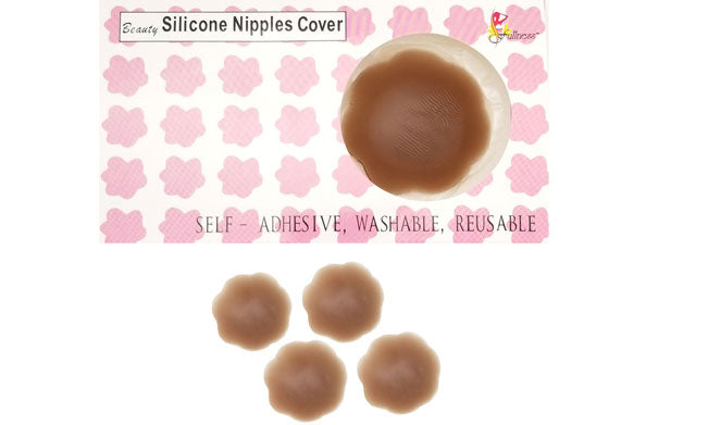 Fullness Reusable Women Adhesive Waterproof Silicone Pasties, Swimwear Nipple Cover Beige -  2 Pairs