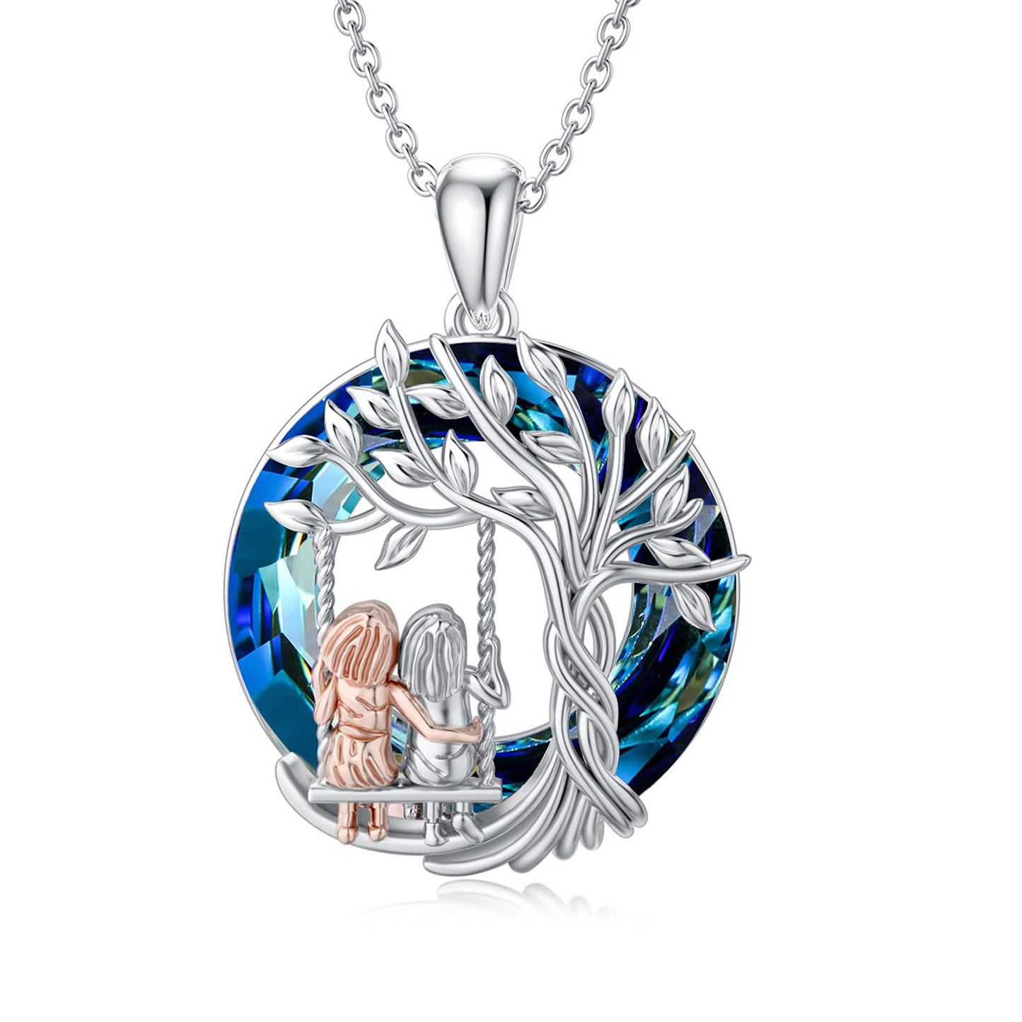 Tree of Life Always My Sister Forever My Friend Necklace with Blue Crystal Friendship, Birthday Jewelry Gifts for Women, Mom, Girls and Best Friend, Anniversary Valentines Day Gifts