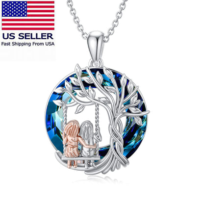 Tree of Life Always My Sister Forever My Friend Necklace with Blue Crystal Friendship, Birthday Jewelry Gifts for Women, Mom, Girls and Best Friend, Anniversary Valentines Day Gifts