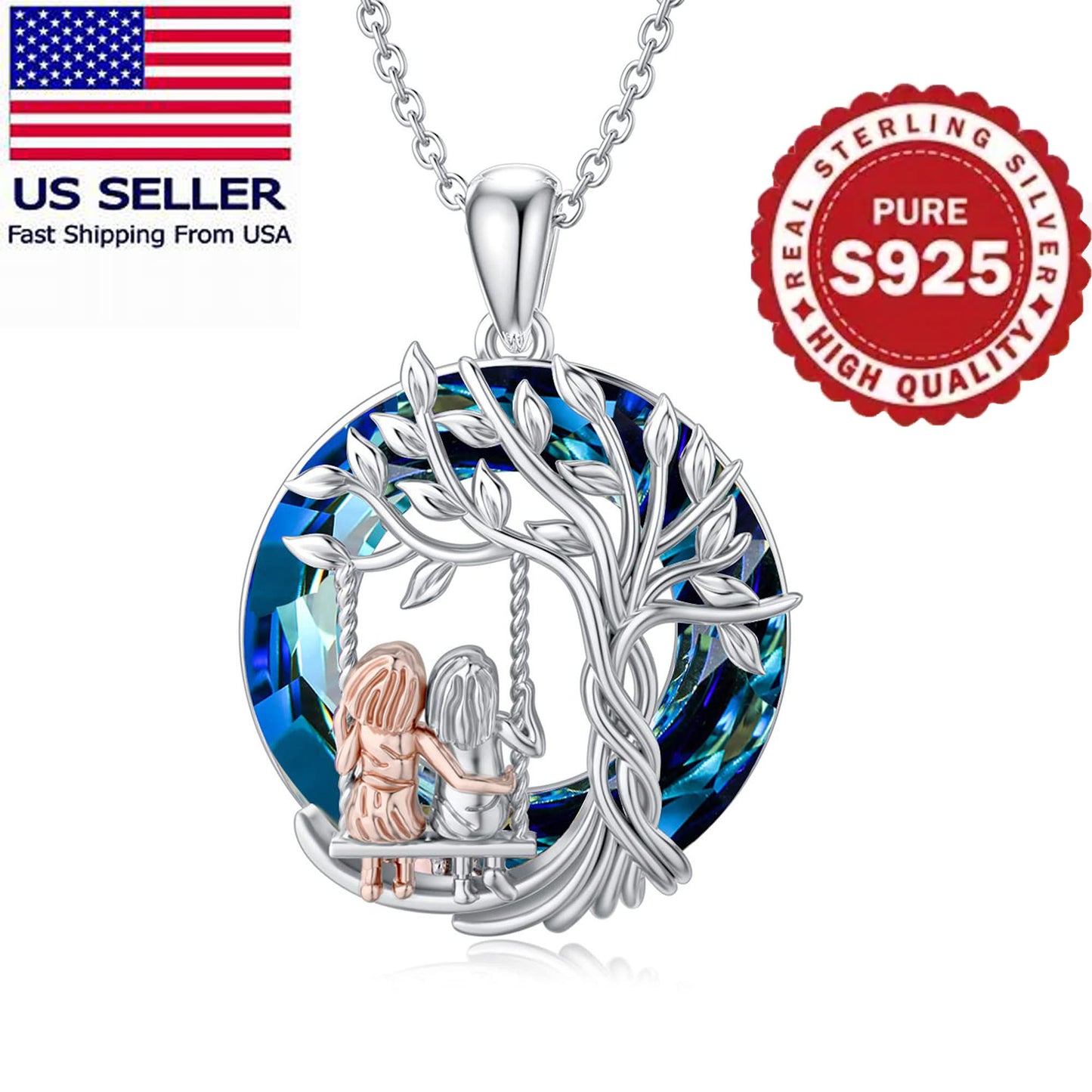 925 Sterling Silver Necklace with Tree of Life Two Sister Forever My Friend Pendant, Fruilibee Jewelry Gifts for Women, Girls and Best Friend