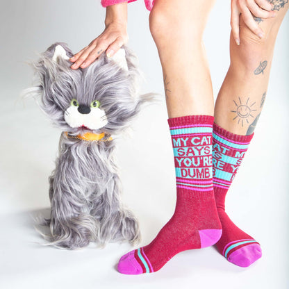 My Cat Says You're Dumb, Unisex Gym Crew Socks (Made in the USA)