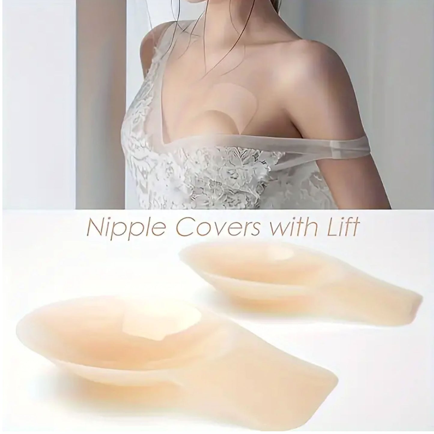 Reusable Adhesive Silicone Women Nipple Covers, Women Push up Breast Lift Pasties - Beige