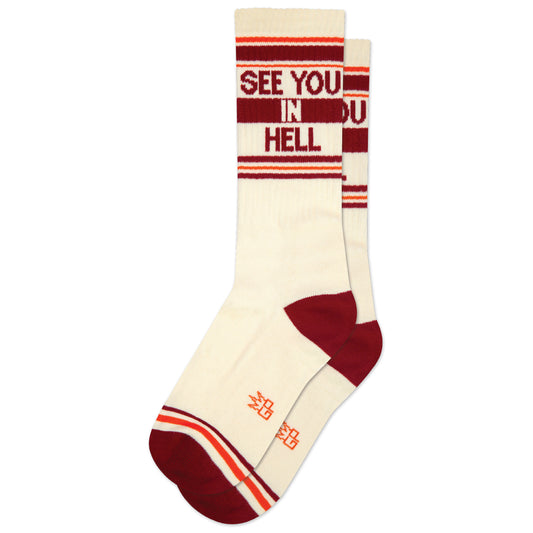 SEE YOU IN HELL, Unisex Gym Crew Socks (Made in the USA)