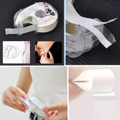 2 Rolls Double Sided Clothing Tape with Dispenser, Skin-Safe, Non-Slip, Women's Lingerie Clothing Tape