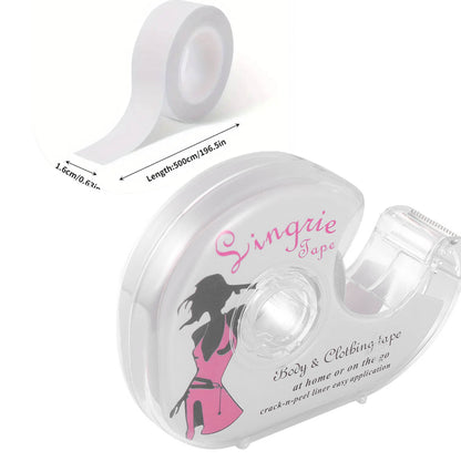 2 Rolls Double Sided Clothing Tape with Dispenser, Skin-Safe, Non-Slip, Women's Lingerie Clothing Tape