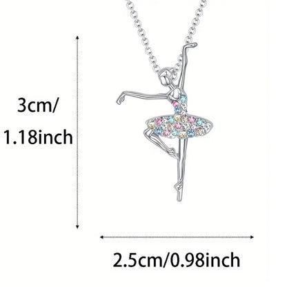 Ballerina Ballet Dancer Multicolor Rhinestone Crystal Pendant Necklace, Gifts for Women, Mom and Girls