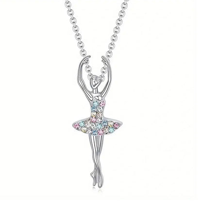 Ballerina Ballet Dancer Multicolor Rhinestone Crystal Pendant Necklace, Gifts for Women, Mom and Girls