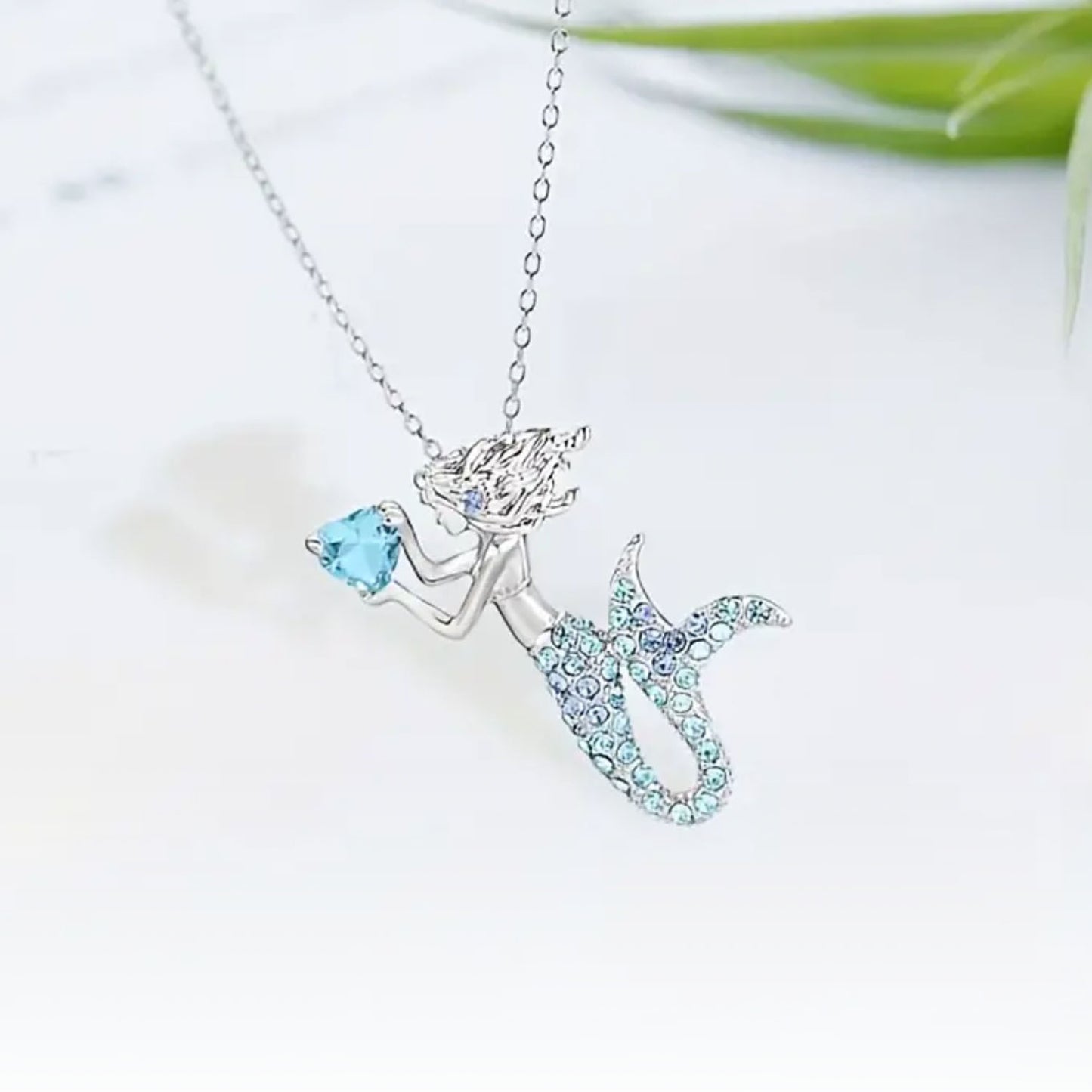 The Little Blue Mermaid Rhinestone Crystal Pendant Necklace, Birthday Jewelry Gifts for Women, Mom, Girls and Best Friend, Anniversary Valentines Day, Holiday Gifts