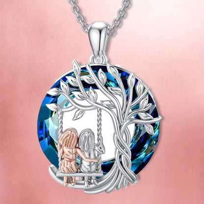 Tree of Life Always My Sister Forever My Friend Necklace with Blue Crystal Friendship, Birthday Jewelry Gifts for Women, Mom, Girls and Best Friend, Anniversary Valentines Day Gifts