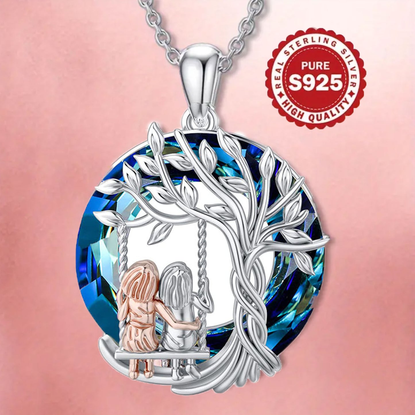 925 Sterling Silver Necklace with Tree of Life Two Sister Forever My Friend Pendant, Fruilibee Jewelry Gifts for Women, Girls and Best Friend