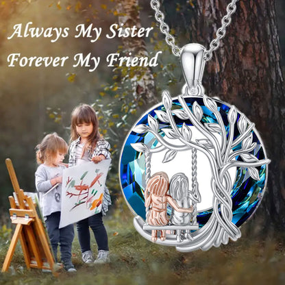 Tree of Life Always My Sister Forever My Friend Necklace with Blue Crystal Friendship, Birthday Jewelry Gifts for Women, Mom, Girls and Best Friend, Anniversary Valentines Day Gifts